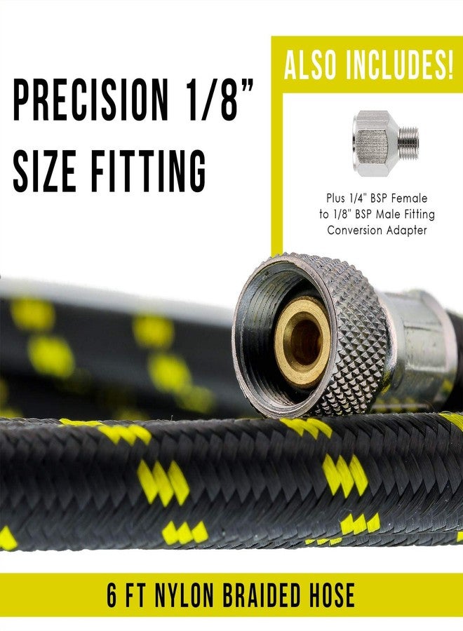 Master Airbrush Premium 6 Foot Nylon Braided Airbrush Hose with 1/8" Size Fittings plus a 1/4" Female to 1/8" Male Fitting Conversion Adapter (BSP Type) - Image 2
