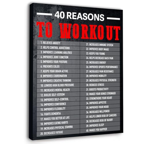 Gwisml 40 Reasons To Workout Wall Art,Inspirational Exercise Fitness Canvas Frame Paintings For Gym Sports Room Home Workplace Wall Art Decor - Image 1