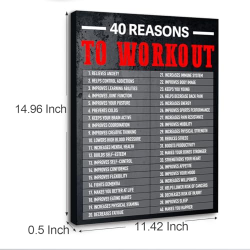 Gwisml 40 Reasons To Workout Wall Art,Inspirational Exercise Fitness Canvas Frame Paintings For Gym Sports Room Home Workplace Wall Art Decor - Image 2