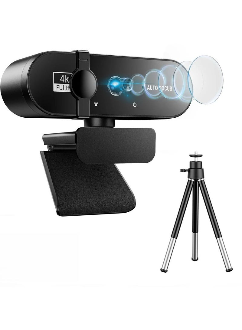 Xria XR-4K USB Webcam with Tripod, Built-in Microphone, Autofocus, Privacy Cover, Plug & Play Webcam for PC, Laptop and Mac - Image 1