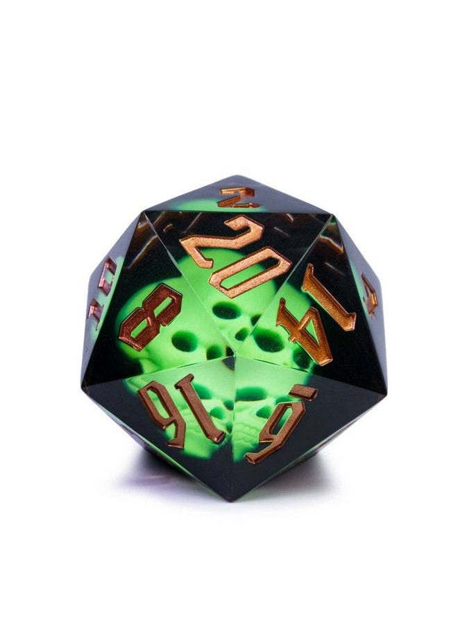 cusdie - Large D20 Dice 55Mm With Sharp Edges And Skull Inclusitions D&D 20 Sided Dice Handmade Dice Dnd Giant D20 For Dungeons And Dragons Rpg Mtg Table Games(Green Skull) - Image 1