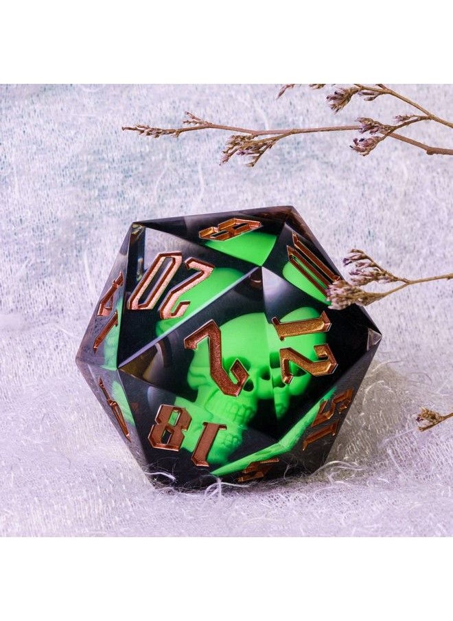 cusdie - Large D20 Dice 55Mm With Sharp Edges And Skull Inclusitions D&D 20 Sided Dice Handmade Dice Dnd Giant D20 For Dungeons And Dragons Rpg Mtg Table Games(Green Skull) - Image 1
