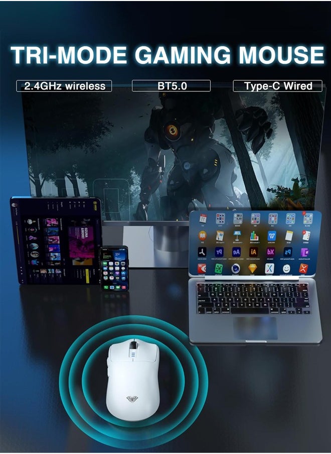 SC580 Tri-Mode Gaming Mouse,2.4G/BT5.0/USB-C Lightweight Gaming Mouse, 12000 DPI Rechargeable Wireless Mouse with 6 Programmable Buttons, Ergonomic Computer Mouse for Laptop/PC/Mac/Tablet,White
