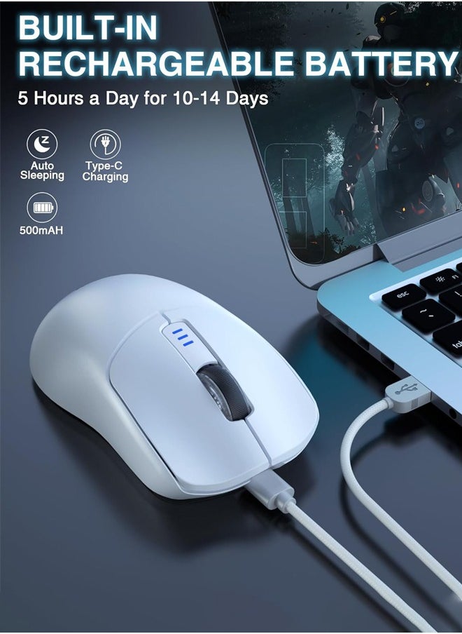 SC580 Tri-Mode Gaming Mouse,2.4G/BT5.0/USB-C Lightweight Gaming Mouse, 12000 DPI Rechargeable Wireless Mouse with 6 Programmable Buttons, Ergonomic Computer Mouse for Laptop/PC/Mac/Tablet,White