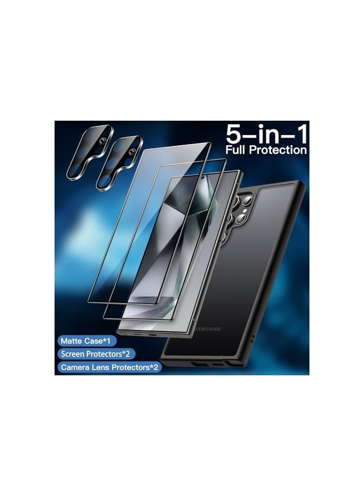 JETech 5 in 1 Matte Case for Samsung Galaxy S24 Ultra 5G with 2-Pack Screen Protector and Camera Lens Protector, Translucent Back Protective Phone Cover, Tempered Glass Film (Black) - Image 5