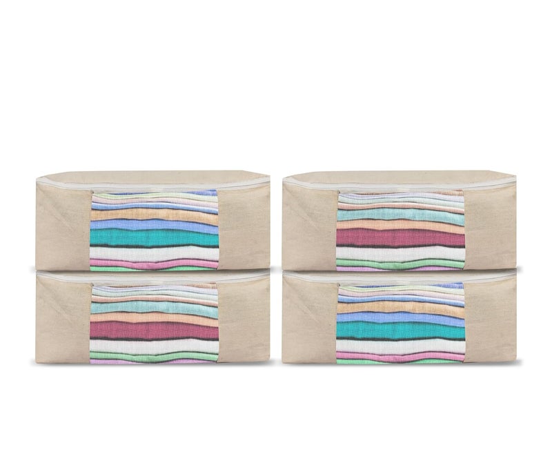 Golden Bird Golden Bird Large Capacity Clothes Foldable Storage Bag Organizer with Reinforced Handle Thick Fabric for Comforters Blankets Bedding Foldable with Sturdy Zipper Clear Window 4 Pack 66L - Image 1