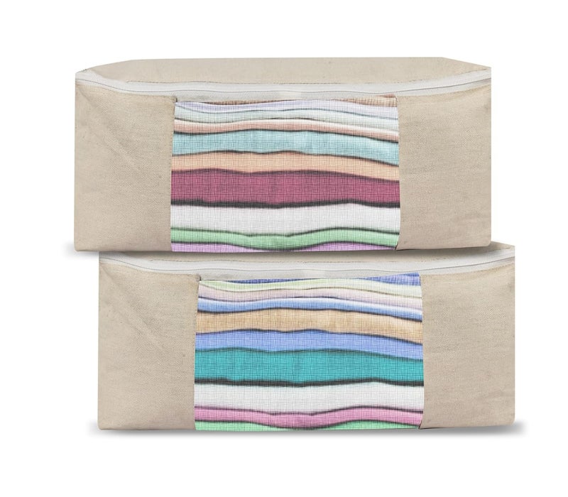 Golden Bird Golden Bird Large Capacity Clothes Foldable Storage Bag Organizer with Reinforced Handle Thick Fabric for Comforters Blankets Bedding Foldable with Sturdy Zipper Clear Window 4 Pack 66L - Image 2