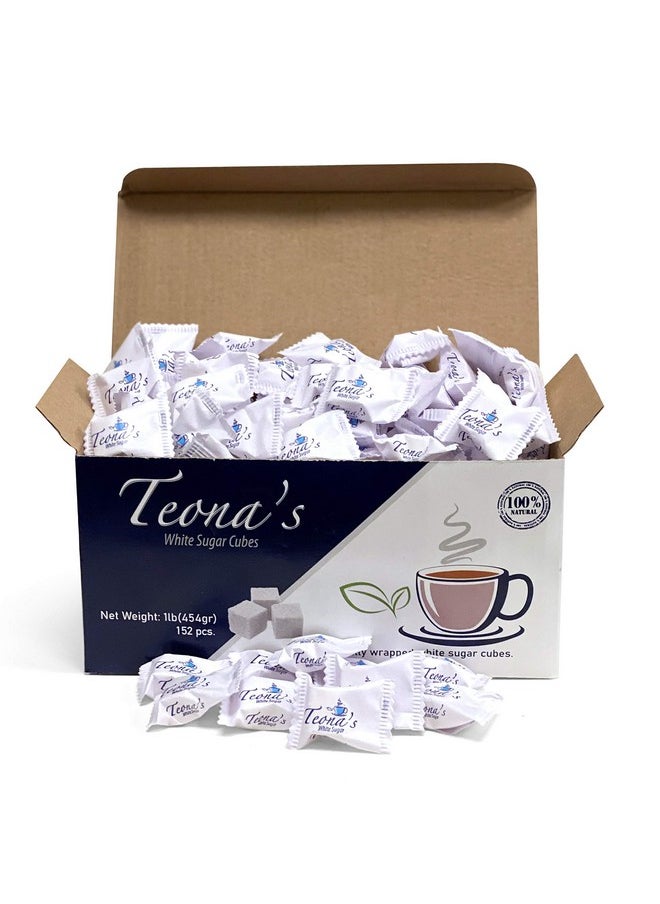 BARBERUPP - Teona's White Sugar, Individually Wrapped White Sugar Cubes, (152 Cubes) Perfect Sized Sugar Cubes For Tea And Coffee, 1 Pound Box Raw Sugar Cube, Perfect For Entertaining Guest. 100% Beet Root - Image 1