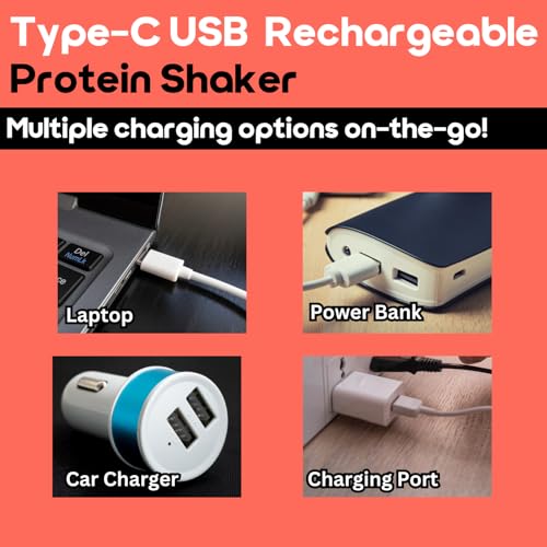 InstaCuppa Rechargeable Electric Protein Shaker – 6500 RPM, PP Stirring Blades - 600ml BPA-Free Jar, USB-C Rechargeable, IPX7 Waterproof, Leakproof Sports Sipper Lid, Smooth Protein Shakes in Seconds - Image 5