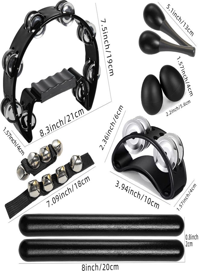 Rrayia 8 Pcs Tambourines for Adults, Hand Held Half Moon Tambourine Foot with Bells Wood Rhythm Sticks Egg Shakers Musical Hand Percussion Instrument Set for Church KTV School Party Music Supplies - Image 2