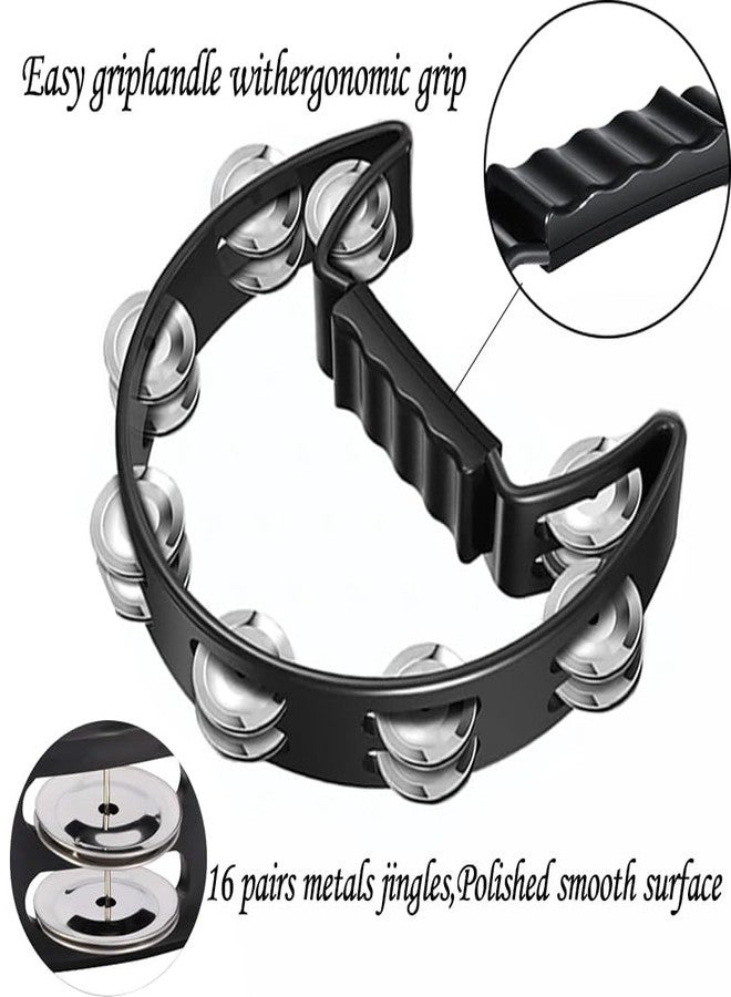 Rrayia 8 Pcs Tambourines for Adults, Hand Held Half Moon Tambourine Foot with Bells Wood Rhythm Sticks Egg Shakers Musical Hand Percussion Instrument Set for Church KTV School Party Music Supplies - Image 3