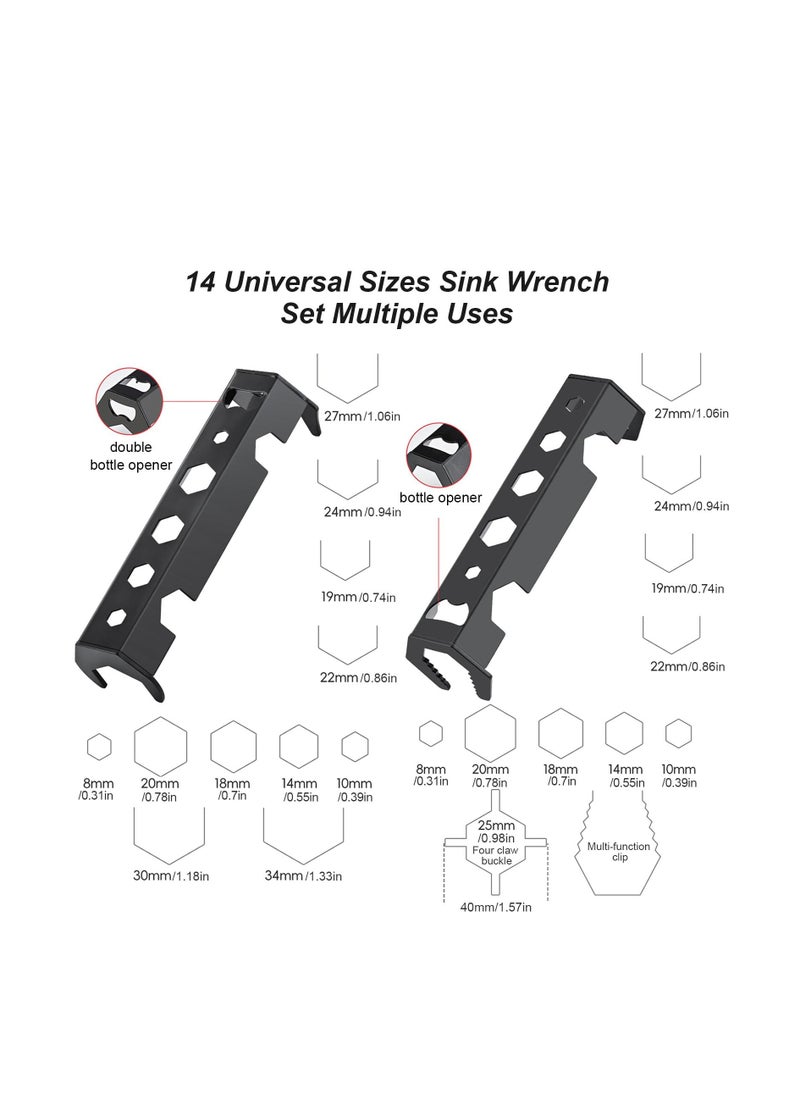 KASTWAVE - 2 Pcs Multifunctional Basin Wrench, Faucet Wrench, 14 Sizes Sink Wrench Set, Faucet Plumbing Pipe Tools, Universal Under Sink Plumbers Wrench for Tight Spaces, Wrench Repair Tools for Men - Image 1