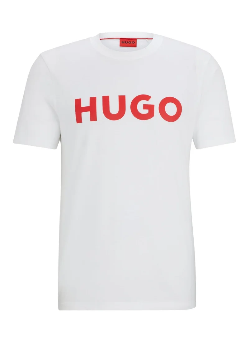 HUGO White Cotton-jersey T-shirt with logo print for Men | Best Price UAE