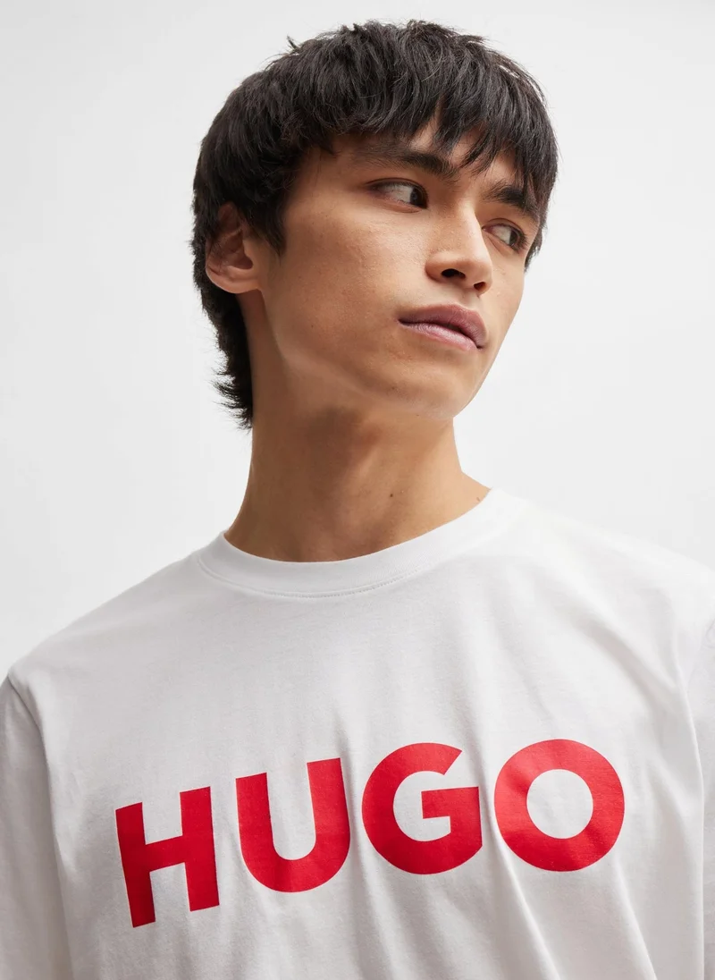 HUGO White Cotton-jersey T-shirt with logo print for Men | Best Price UAE
