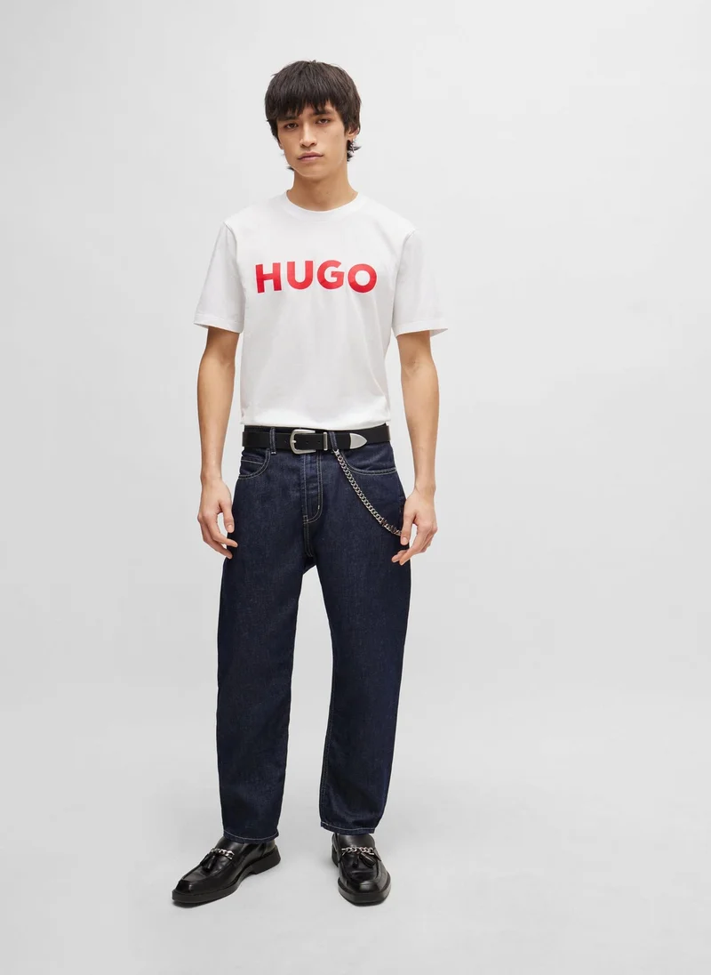 HUGO White Cotton-jersey T-shirt with logo print for Men | Best Price UAE