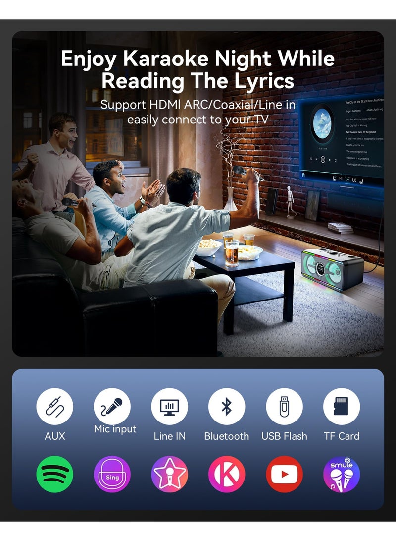 SDRD Portable Bluetooth Karaoke Machine - Suitable for Adults and Children, Equipped with 2 UHF Wireless Microphones, LED Lights, Perfect for Family Parties, Weddings, and Outdoor Activities - Image 4
