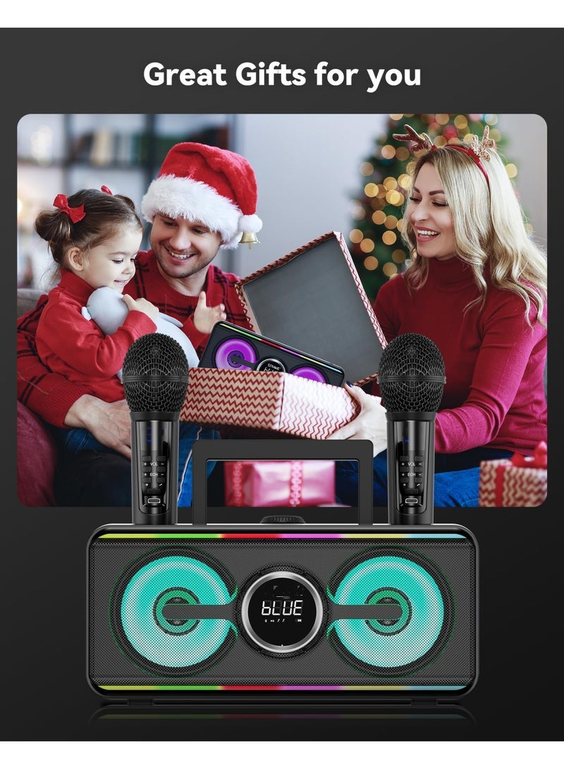 SDRD Portable Bluetooth Karaoke Machine - Suitable for Adults and Children, Equipped with 2 UHF Wireless Microphones, LED Lights, Perfect for Family Parties, Weddings, and Outdoor Activities - Image 2