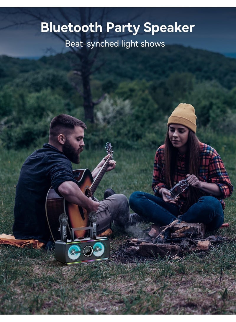 SDRD Portable Bluetooth Karaoke Machine - Suitable for Adults and Children, Equipped with 2 UHF Wireless Microphones, LED Lights, Perfect for Family Parties, Weddings, and Outdoor Activities - Image 3