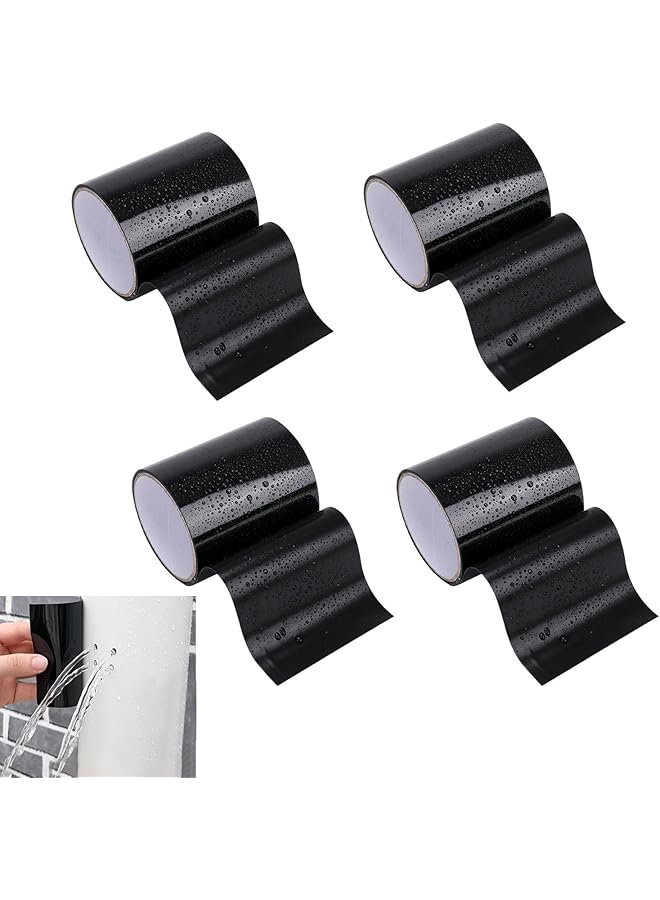 promass Rubberized Waterproof Tape, 4PCS Black Seal Waterproof Tape for Prevent Leak, 10CMx 1.5M Professional Duct Patch Tape, Silicone Tape, Repairing Holes, Cracks, Pipes Gaps - Image 1