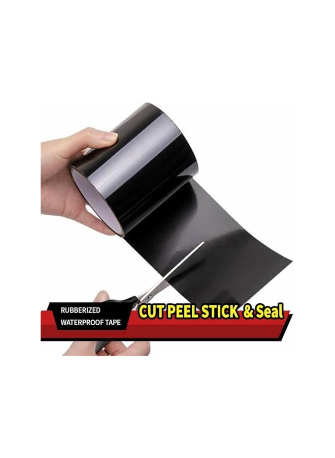 promass Rubberized Waterproof Tape, 4PCS Black Seal Waterproof Tape for Prevent Leak, 10CMx 1.5M Professional Duct Patch Tape, Silicone Tape, Repairing Holes, Cracks, Pipes Gaps - Image 2