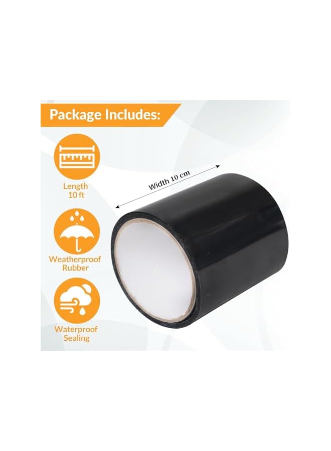 promass Rubberized Waterproof Tape, 4PCS Black Seal Waterproof Tape for Prevent Leak, 10CMx 1.5M Professional Duct Patch Tape, Silicone Tape, Repairing Holes, Cracks, Pipes Gaps - Image 4