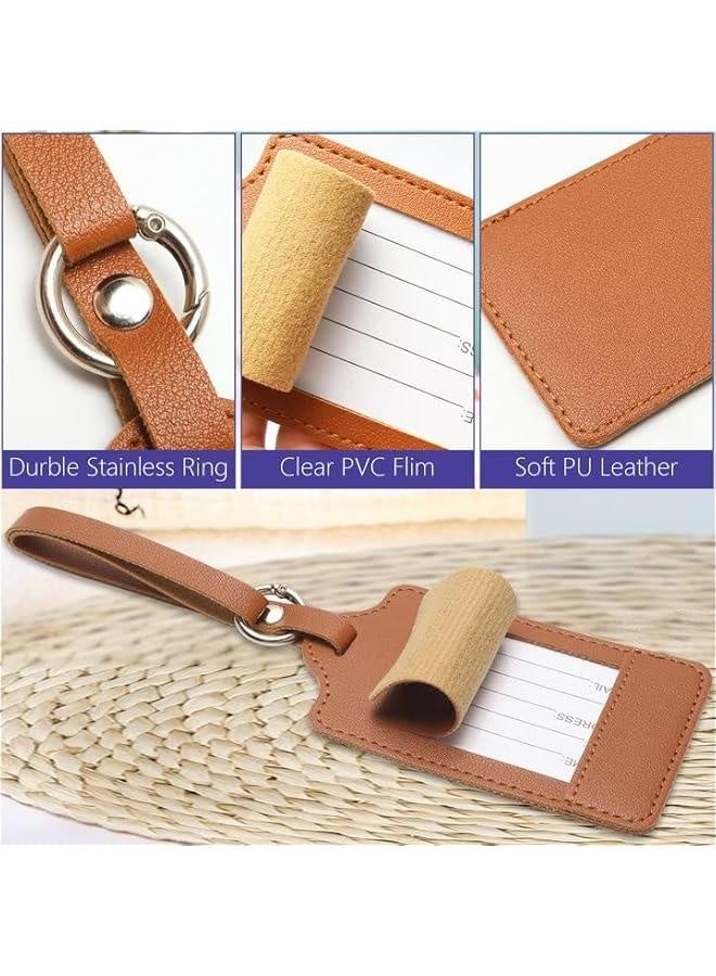 6 Pcs Luggage Tags,Premium PU Artificial Leahter，Travel Bag Suitcase Labels with Privacy Protection Name ID Card and Durable Steel Loop - Image 3