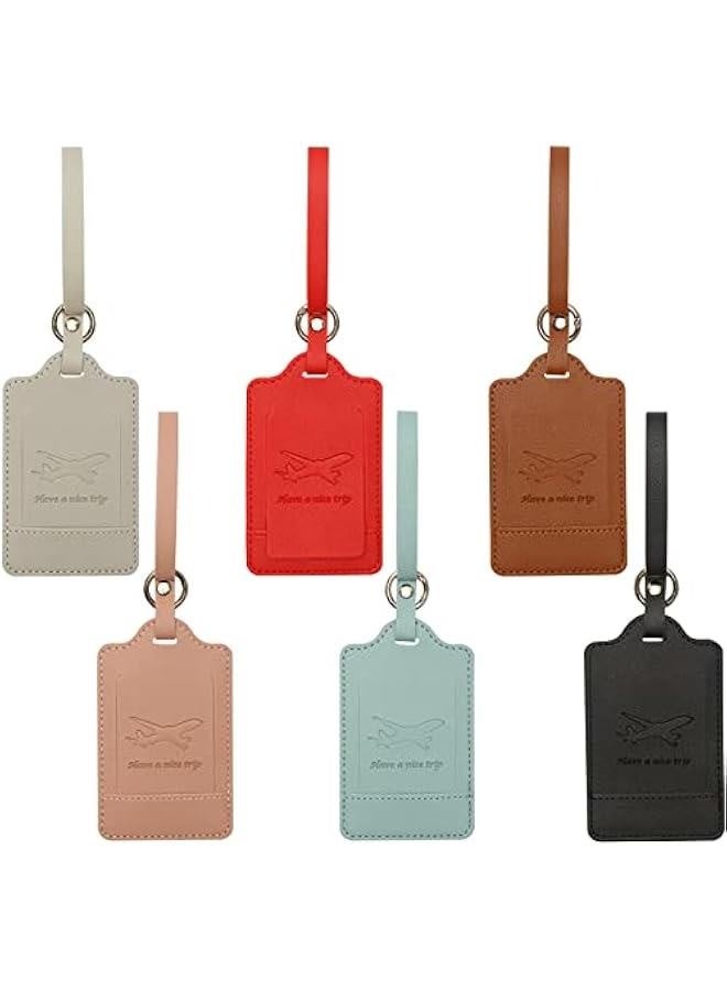 6 Pcs Luggage Tags,Premium PU Artificial Leahter，Travel Bag Suitcase Labels with Privacy Protection Name ID Card and Durable Steel Loop - Image 1