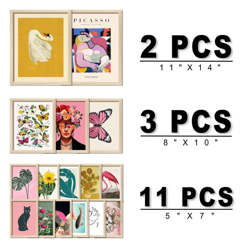 ANERZA 16 PCS Framed Eclectic Wall Art Decor, Modern Maximalist Home Gallery Wall Frame Set Prints for Bedroom Bathroom, Posters for Living Room Aesthetic, Colorful Dorm Artwork Collage Kit Pictures - Image 2