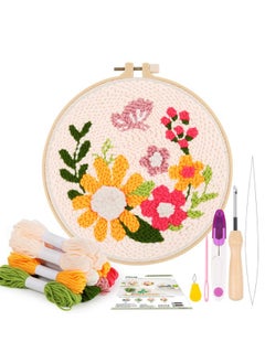 Pllieay Punch Needle Embroidery Starter Kits For Kids And Adults Beginners Include Instructions Punch Needle Fabric With Floral Pattern Yarns Embroidery Hoops And Threader Tools  - Image 1