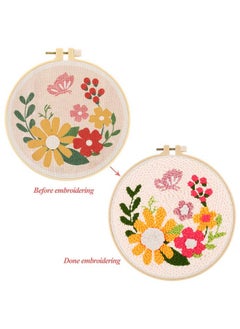 Pllieay Punch Needle Embroidery Starter Kits For Kids And Adults Beginners Include Instructions Punch Needle Fabric With Floral Pattern Yarns Embroidery Hoops And Threader Tools  - Image 3