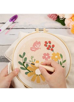 Pllieay Punch Needle Embroidery Starter Kits For Kids And Adults Beginners Include Instructions Punch Needle Fabric With Floral Pattern Yarns Embroidery Hoops And Threader Tools  - Image 5