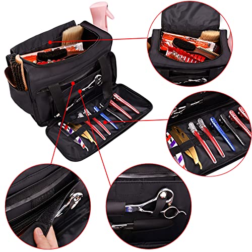 BARBERPLAN Barber Hairdressing Bag, for Solon Tools Bag Makeup Cosmetics Portable Handbag, Hair Stylist and Beauty Artist Travel Large Storage Bag(Black) - Image 3