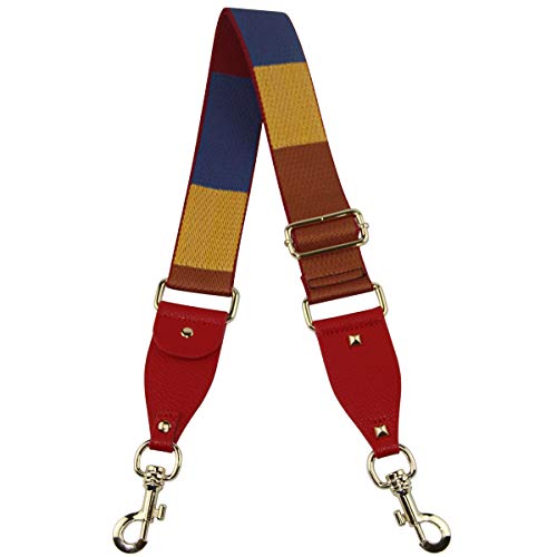 Duwi Wide Purse Strap Multicolor Striped Guitar Style Strap Adjustable Canvas Crossbody Bag Strap(red,blue,yellow) - Image 2