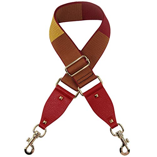 Duwi Wide Purse Strap Multicolor Striped Guitar Style Strap Adjustable Canvas Crossbody Bag Strap(red,blue,yellow) - Image 1