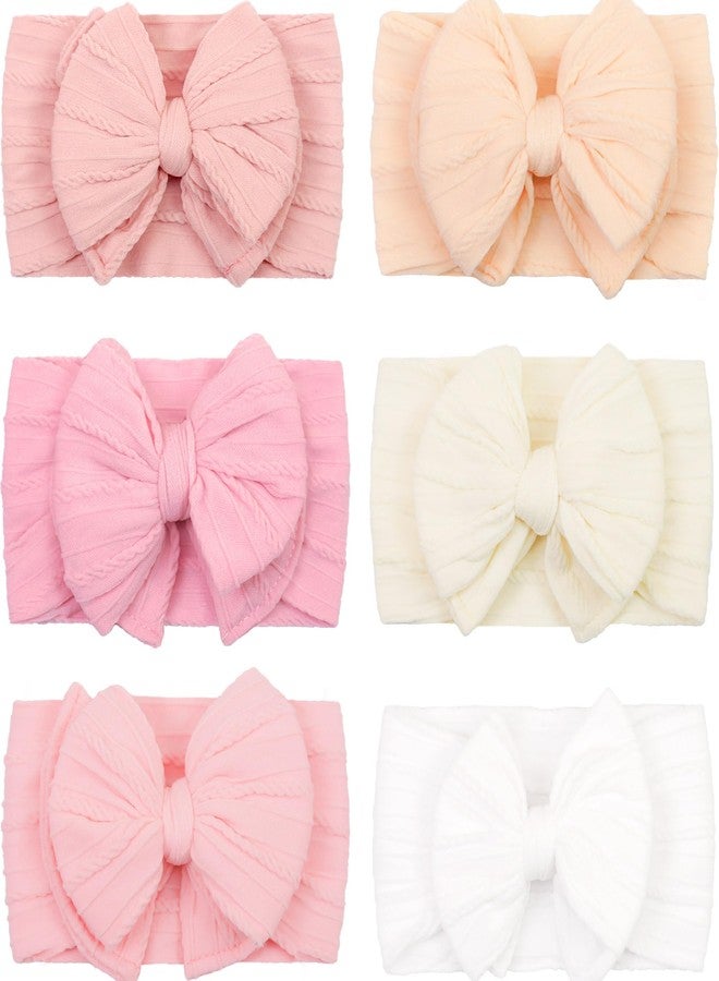 CÉLLOT 6 Pcs Super Stretchy Soft Handmade Headbands with Double Bows Head Wrap Nylon Hair Accessories For Newborn Baby Girls Infant Toddlers Kids(Pink) - Image 1