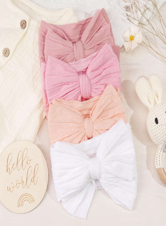 CÉLLOT 6 Pcs Super Stretchy Soft Handmade Headbands with Double Bows Head Wrap Nylon Hair Accessories For Newborn Baby Girls Infant Toddlers Kids(Pink) - Image 3