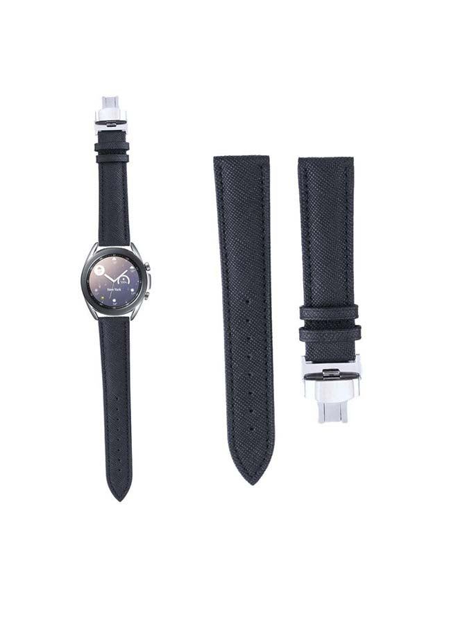 vesus Genuine Saffiano Leather Replacement Band For Samsung Galaxy Watch3 41mm Black