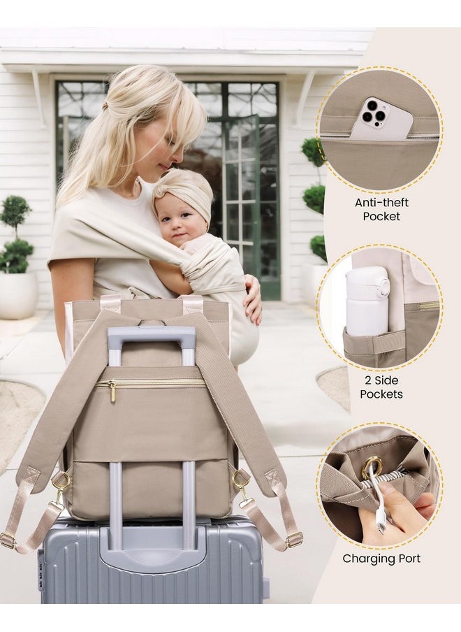 Lovevook - Diaper Bag Backpack,Diaper Bag Tote With Insulated Pockets,Baby Bag For Girl Boy With Changing Pad,Large Baby Diaper Bag With Pacifier Case,Anti-Theft Travel Backpack For Women,Coffee-Beige - Image 1