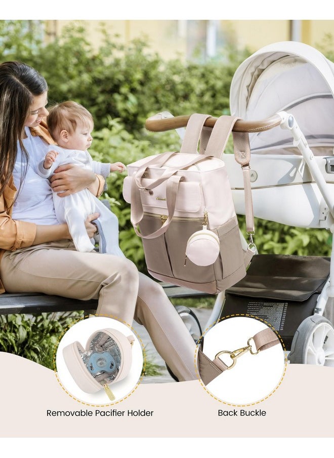 Lovevook - Diaper Bag Backpack,Diaper Bag Tote With Insulated Pockets,Baby Bag For Girl Boy With Changing Pad,Large Baby Diaper Bag With Pacifier Case,Anti-Theft Travel Backpack For Women,Coffee-Beige - Image 1