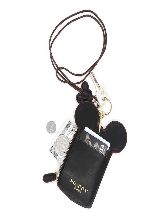 QiMing Mouse Ears Card Holder,PU Lovely Lanyard Family Toys for Girl Woman, Black, Small, Comfort - Image 4