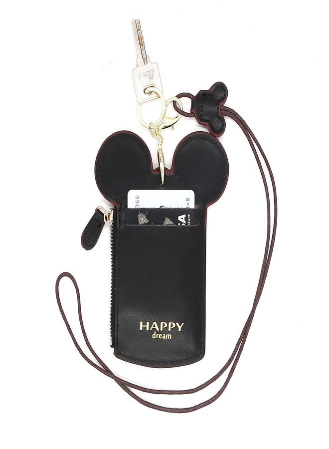 QiMing Mouse Ears Card Holder,PU Lovely Lanyard Family Toys for Girl Woman, Black, Small, Comfort - Image 2