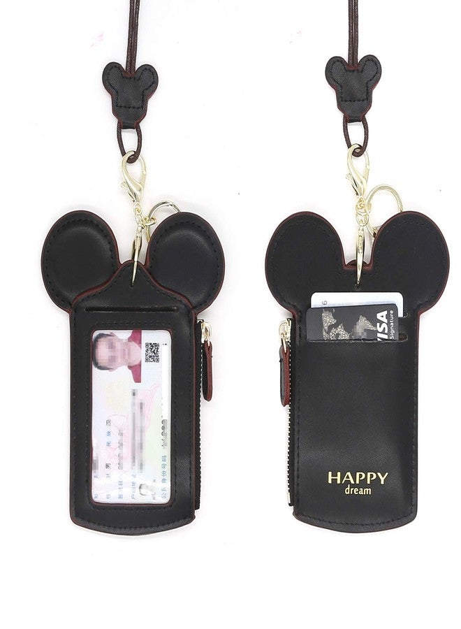 QiMing Mouse Ears Card Holder,PU Lovely Lanyard Family Toys for Girl Woman, Black, Small, Comfort - Image 3