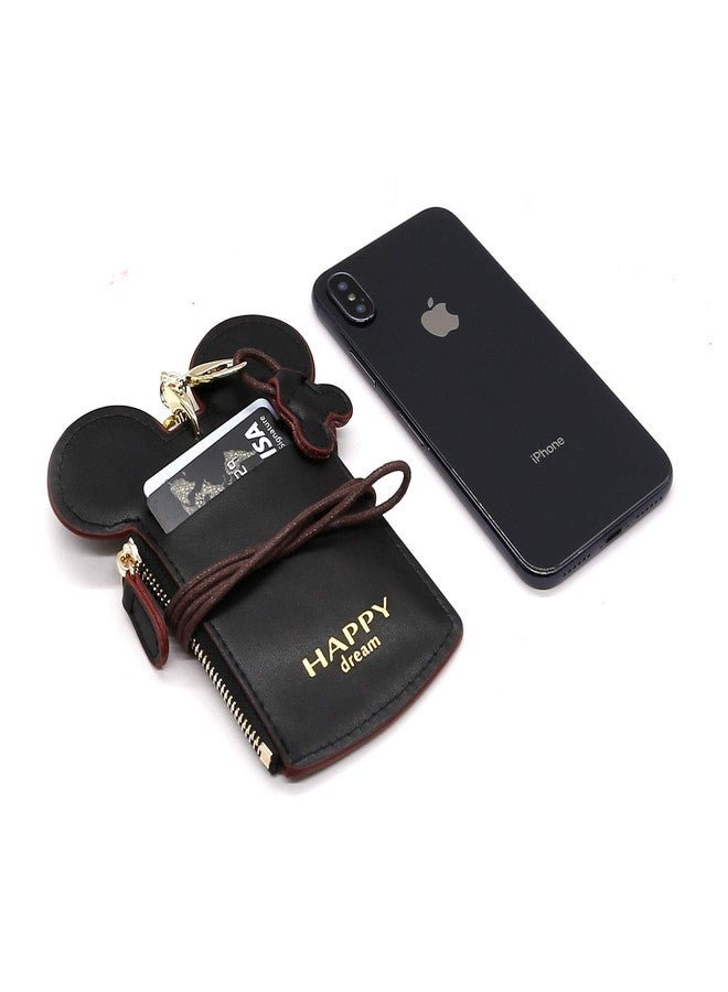 QiMing Mouse Ears Card Holder,PU Lovely Lanyard Family Toys for Girl Woman, Black, Small, Comfort - Image 5