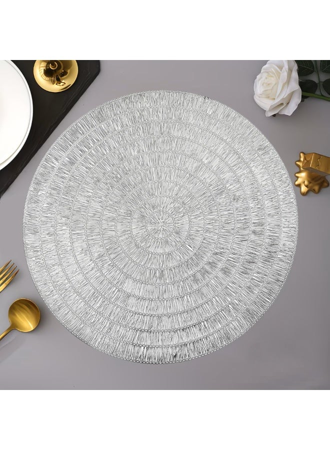DB Innov. Silver Metallic Round Placemats, 4 Pcs Vinyl Cutout Placemats, Non-Slip Stain Heat Resistant Place Mats for Dining Table, 15x15 Inch - Image 1