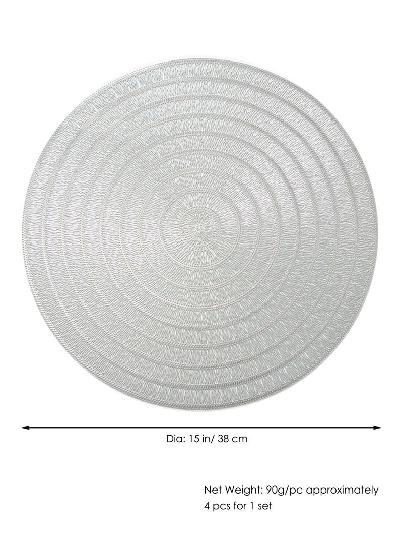 DB Innov. Silver Metallic Round Placemats, 4 Pcs Vinyl Cutout Placemats, Non-Slip Stain Heat Resistant Place Mats for Dining Table, 15x15 Inch - Image 2