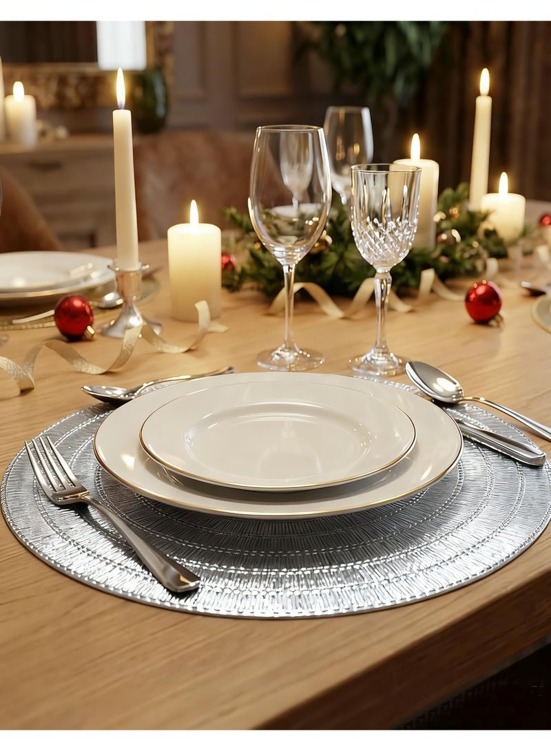 DB Innov. Silver Metallic Round Placemats, 4 Pcs Vinyl Cutout Placemats, Non-Slip Stain Heat Resistant Place Mats for Dining Table, 15x15 Inch - Image 5