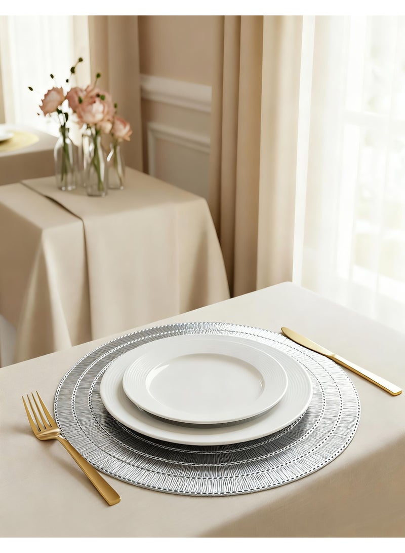 DB Innov. Silver Metallic Round Placemats, 4 Pcs Vinyl Cutout Placemats, Non-Slip Stain Heat Resistant Place Mats for Dining Table, 15x15 Inch - Image 4