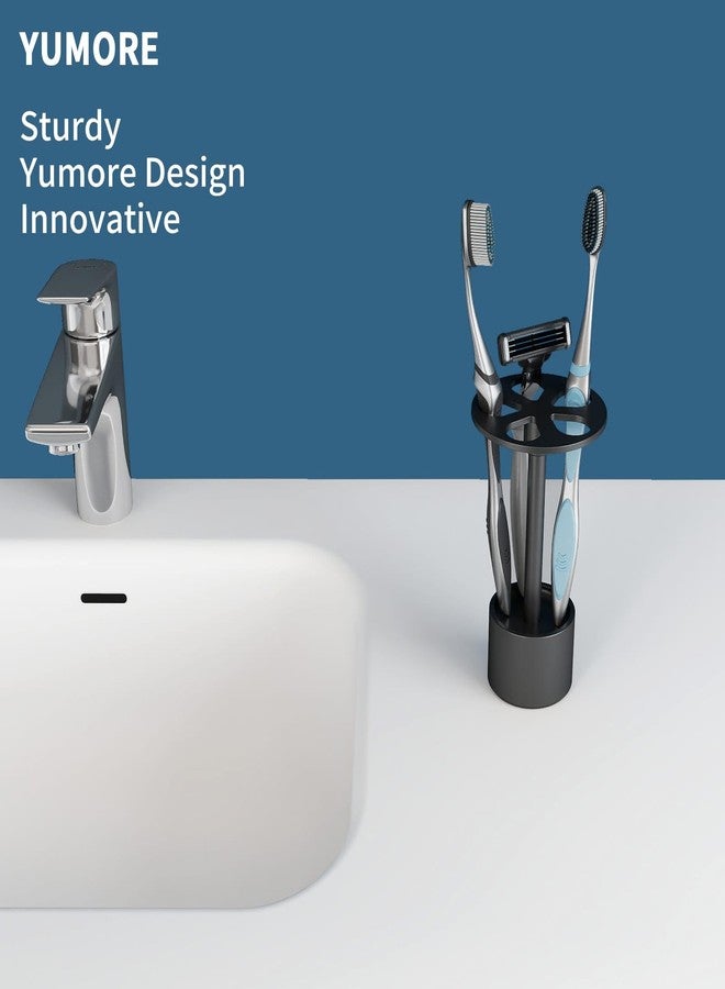 YUMORE Toothbrush Holder Stand Stainless Steel Tooth Brush Holder Bathroom Countertop Organizer Storage (Matte Black) - Image 2