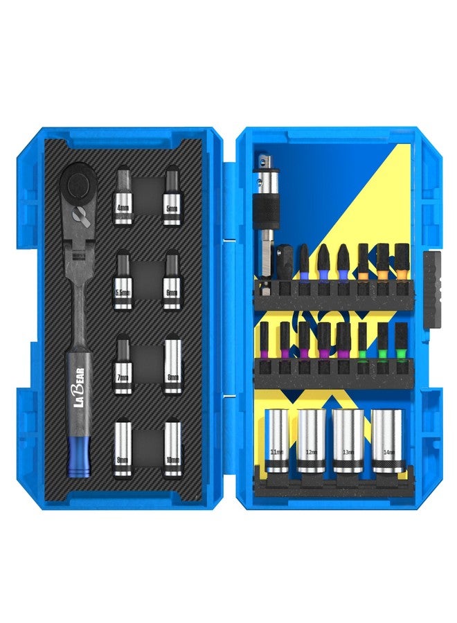 LaBear 29-Piece 1/4" Ratchet & 1/4'' Dr. Socket Set / 2-in-1 Bit & Socket Holder 1/4-inch S2 Impact Bits, Socket Adapter for home electronics, vehicles - Image 1
