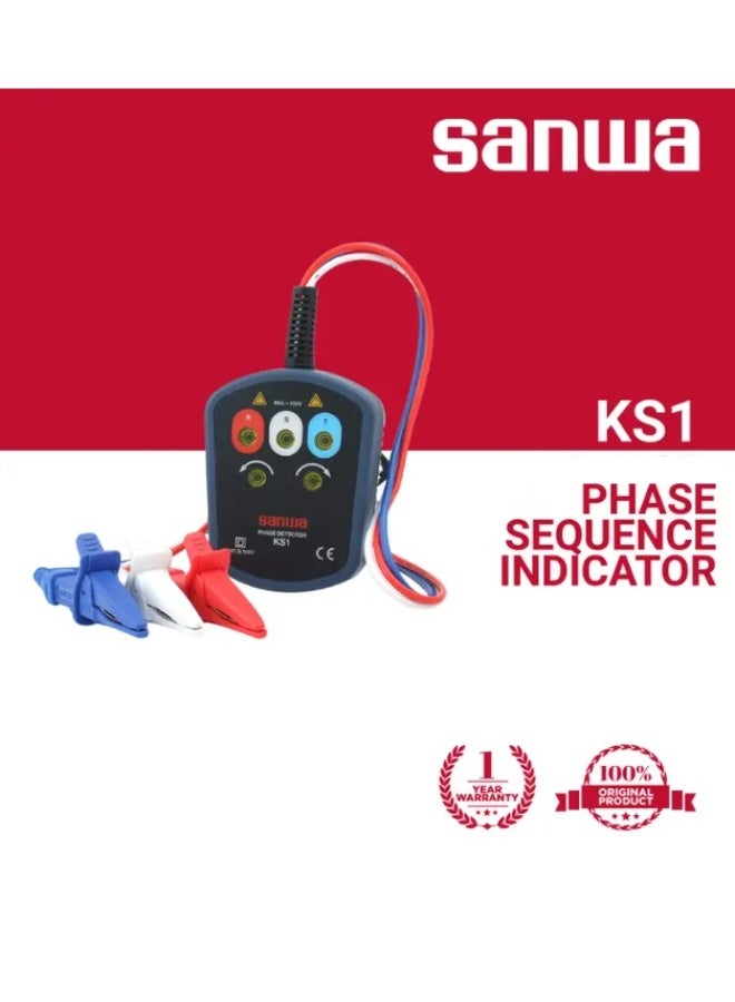 Sanwa KS1 Phase Sequence Indicator 3 Phase Rotation Tester 100–600V 45–70Hz Open Phase Detector Meter Made in Japan - Image 2